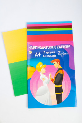 Картон кольоровий, А4, 7 листів, 14 кольорів, односторонній